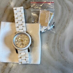 Michael Kors Gold-Trimmed ladies White Watch
